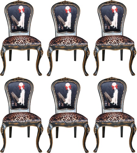 Casa Padrino Luxus Barock Esszimmer Set Dame mit High Heels Leopard / Schwarz / Braun 50 x 50 x H. 110 cm - 6 handgefertigte Esszimmerst�hle - Barockm�bel