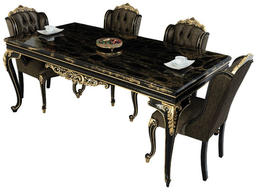 Casa Padrino Luxus Barock Esszimmer Set Schwarz / Gold - 1 Esszimmertisch & 6 Esszimmerst�hle - Edle Barock Esszimmer M�bel - Edel & Prunkvoll