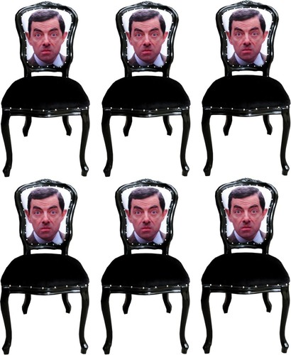 Casa Padrino Luxus Barock Esszimmer Set Karikatur Mehrfarbig / Schwarz 55 x 54 x H. 103 cm - 6 handgefertigte Esszimmerst�hle - Designer St�hle - Barock Esszimmerm�bel