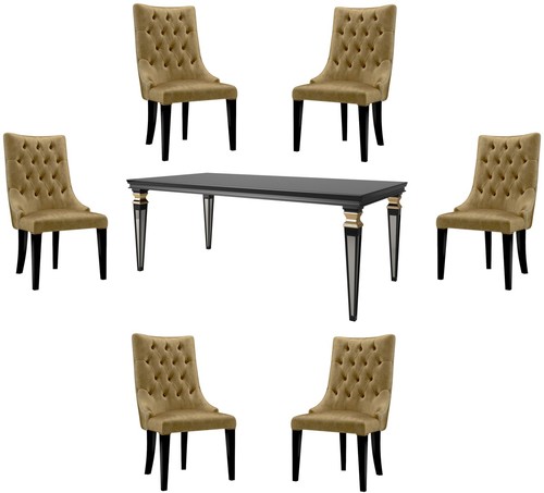 Casa Padrino Luxus Barock Esszimmer Set Gold / Schwarz / Silber - 1 Esszimmertisch & 6 Esszimmerst�hle - Esszimmerm�bel im Barockstil - Luxus Qualit�t - Edel & Prunkvoll