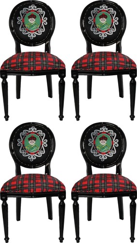 Casa Padrino Luxus Barock Esszimmer Set Schottland Mann Mehrfarbig / Schwarz 48 x 50 x H. 98 cm - 4 handgefertigte Esszimmerst�hle - Barock Esszimmerm�bel