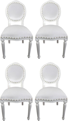 Casa Padrino Luxus Barock Esszimmer Set Medaillon Wei� 50 x 52 x H. 99 cm - 4 handgefertigte Esszimmerst�hle - Barock Esszimmerm�bel