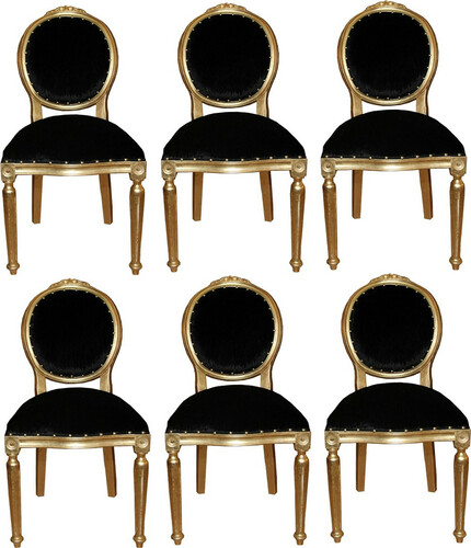 Casa Padrino Luxus Barock Esszimmer Set Medaillon Schwarz / Gold 50 x 52 x H. 99 cm - 6 handgefertigte Esszimmerst�hle - Barock Esszimmerm�bel