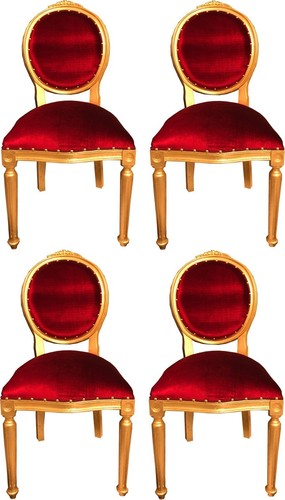Casa Padrino Luxus Barock Esszimmer Set Medaillon Bordeauxrot / Gold 50 x 52 x H. 99 cm - 4 handgefertigte Esszimmerst�hle - Barock Esszimmerm�bel