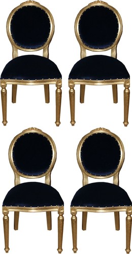 Casa Padrino Luxus Barock Esszimmer Set Medaillon Royalblau / Gold 50 x 52 x H. 99 cm - 4 handgefertigte Esszimmerst�hle - Barockm�bel