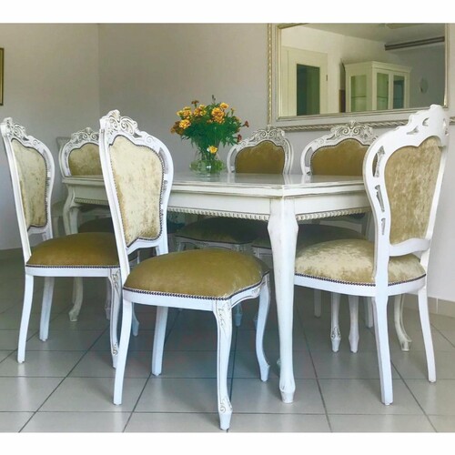 Casa Padrino Luxus Barock Esszimmer Set Gold / Wei� - 1 Barock Esstisch & 6 Barock St�hle