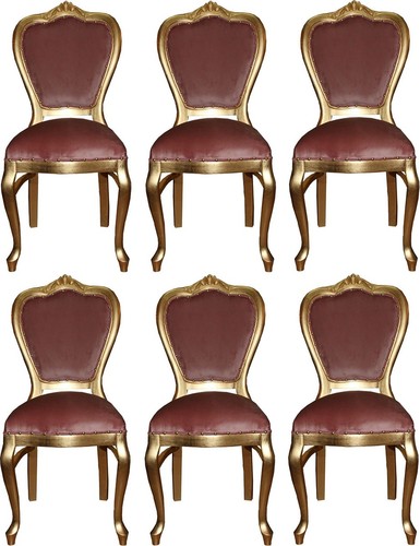 Casa Padrino Luxus Barock Esszimmer Set Rosa / Gold 45 x 46 x H. 99 cm - 6 handgefertigte Esszimmerst�hle - Barock Esszimmerm�bel
