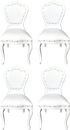 Casa Padrino Luxus Barock Esszimmer Set Wei� / Wei� 45 x 47 x H. 99 cm - 4 handgefertigte Esszimmerst�hle mit Kunstleder - Barock Esszimmerm�bel