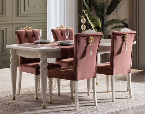 Casa Padrino Luxus Barock Esszimmer Set Rot / Wei� / Gold - 1 Esstisch & 6 Esszimmerst�hle - Barock Esszimmer M�bel