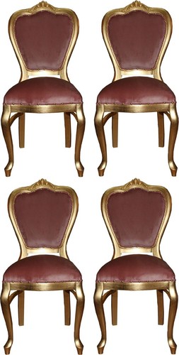 Casa Padrino Luxus Barock Esszimmer Set Rosa / Gold 45 x 46 x H. 99 cm - 4 handgefertigte Esszimmerst�hle - Barock Esszimmerm�bel