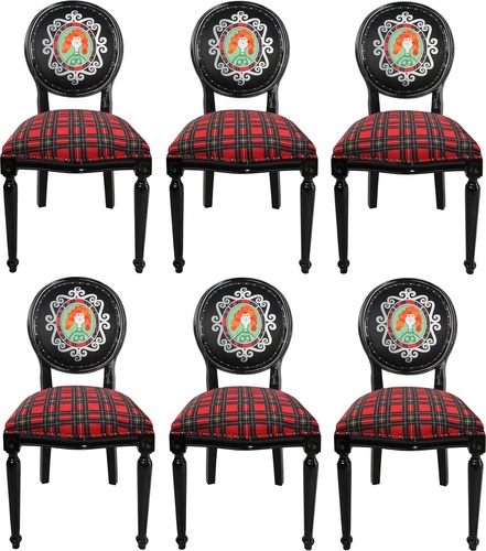 Casa Padrino Luxus Barock Esszimmer Set Schottland Frau Mehrfarbig / Schwarz 48 x 50 x H. 98 cm - 6 handgefertigte Esszimmerst�hle - Barock Esszimmerm�bel