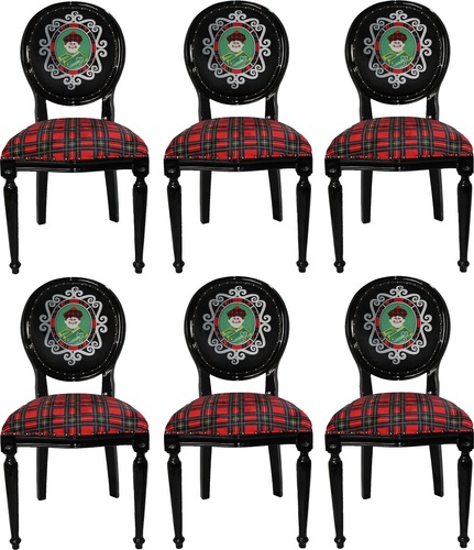 Casa Padrino Luxus Barock Esszimmer Set Schottland Mann Mehrfarbig / Schwarz 48 x 50 x H. 98 cm - 6 handgefertigte Esszimmerst�hle - Barock Esszimmerm�bel