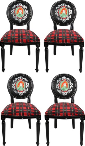 Casa Padrino Luxus Barock Esszimmer Set Schottland Frau Mehrfarbig / Schwarz 48 x 50 x H. 98 cm - 4 handgefertigte Esszimmerst�hle - Barock Esszimmerm�bel