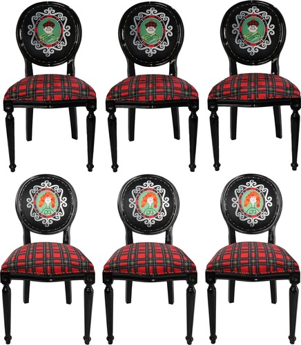 Casa Padrino Luxus Barock Esszimmer Set Schottland Mann und Frau Mehrfarbig / Schwarz 48 x 50 x H. 98 cm - 6 handgefertigte Esszimmerst�hle - Barock Esszimmerm�bel