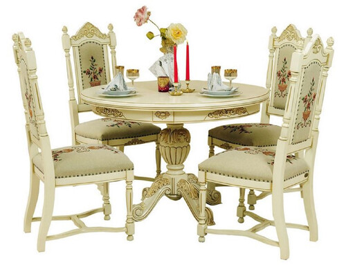 Casa Padrino Luxus Barock Esszimmer Set Creme / Beige - 1 Ausziehbarer Barock Esstisch & 4 Barock Esszimmerst�hle - Barock Esszimmer M�bel - Luxus M�bel im Barockstil - Edel & Prunkvoll