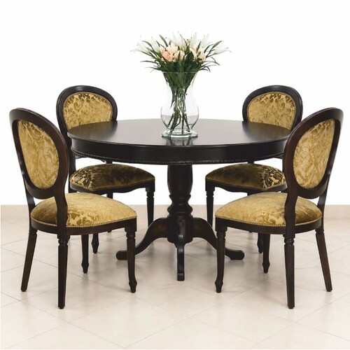 Casa Padrino Luxus Barock Esszimmer Set Dunkelbraun / Gold - 1 Ausziehbarer Esstisch & 4 St�hle - Barockstil Esszimmer M�bel