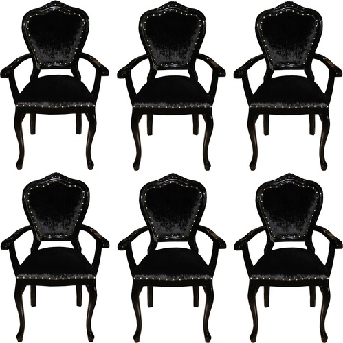 Casa Padrino Luxus Barock Esszimmer Set Schwarz / Schwarz 60 x 47 x H. 99 cm - 6 handgefertigte Esszimmerst�hle mit Armlehnen - Barock Esszimmerm�bel