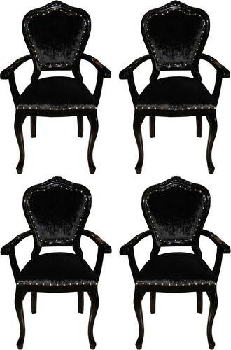 Casa Padrino Luxus Barock Esszimmer Set Schwarz / Schwarz 60 x 47 x H. 99 cm - 4 handgefertigte Esszimmerst�hle mit Armlehnen - Barock Esszimmerm�bel