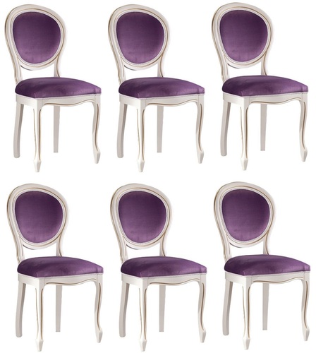 Casa Padrino Luxus Barock Esszimmer Set Wei� / Gold / Lila 47 x 42 x H. 98,5 cm - 6 Esszimmerst�hle - Barock Esszimmerm�bel