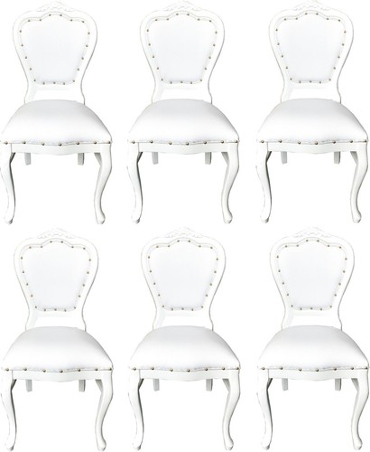 Casa Padrino Luxus Barock Esszimmer Set Wei� / Wei� 45 x 47 x H. 99 cm - 6 handgefertigte Esszimmerst�hle mit Kunstleder - Barock Esszimmerm�bel