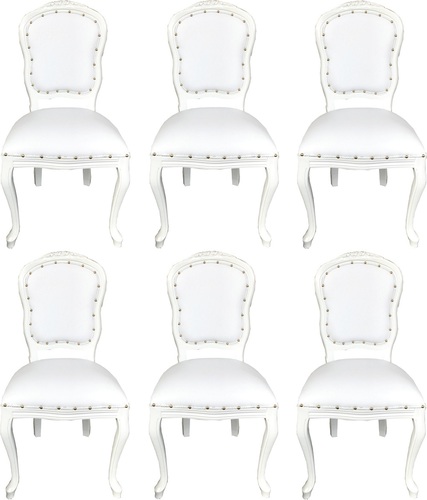 Casa Padrino Luxus Barock Esszimmer Set Wei� / Wei� 55 x 54 x H. 103 cm - 6 handgefertigte Esszimmerst�hle mit Kunstleder - Barock Esszimmerm�bel