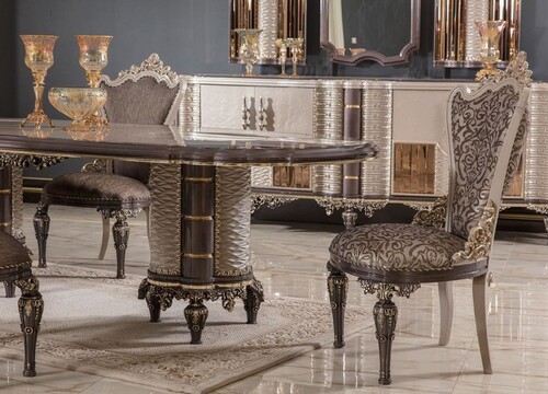 Casa Padrino Luxus Barock Esszimmer Stuhl 6er Set Grau / Braun / Gold H. 110 cm - Barock Esszimmer M�bel