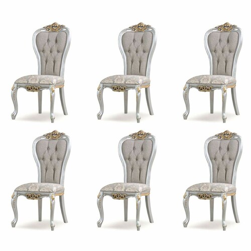 Casa Padrino Luxus Barock Esszimmer Stuhl 6er Set Grau / Silber / Gold - Barock Esszimmer M�bel
