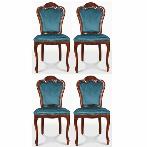 Casa Padrino Luxus Barock Esszimmer Stuhl 4er Set Blau / Braun - Barock M�bel