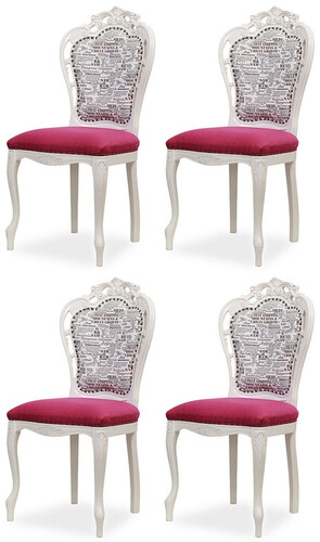 Casa Padrino Luxus Barock Esszimmer Stuhl 4er Set Dunkelrosa / Schwarz / Wei� - Barockstil K�chen St�hle - Prunkvolle Luxus Esszimmer M�bel im Barockstil - Edel & Prunkvoll