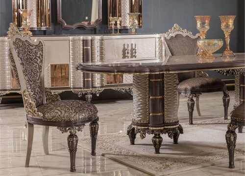 Casa Padrino Luxus Barock Esszimmer Stuhl 8er Set Grau / Braun / Gold H. 110 cm - Barock Esszimmer M�bel