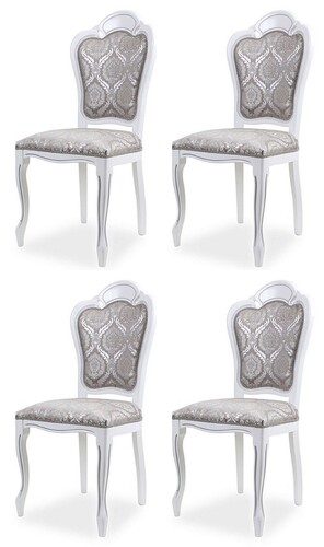 Casa Padrino Luxus Barock Esszimmer Stuhl 4er Set Grau / Wei� H. 107 cm - Barock Esszimmer M�bel