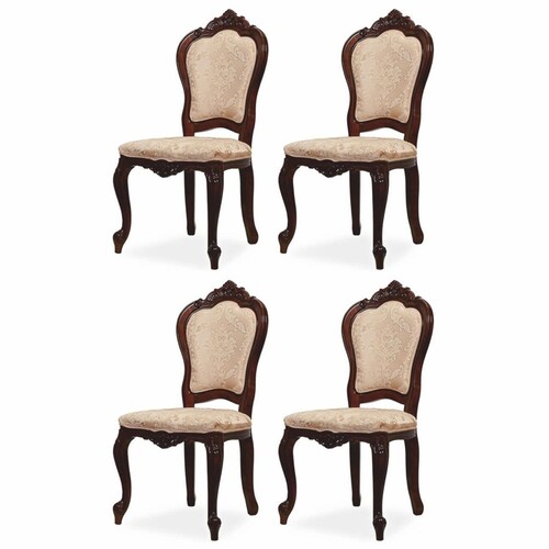 Casa Padrino Luxus Barock Esszimmer Stuhl 4er Set mit Muster Beige / Braun H. 103 cm