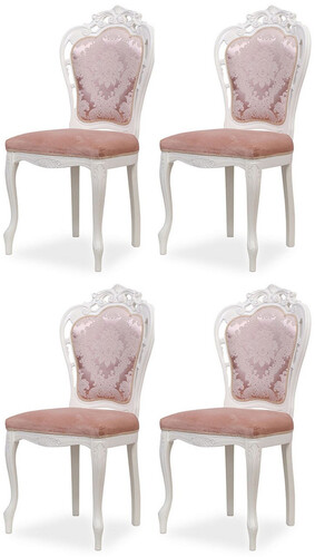 Casa Padrino Luxus Barock Esszimmer Stuhl 4er Set mit elegantem Muster Rosa / Wei� - Barockstil K�chen St�hle - Prunkvolle Luxus Esszimmer M�bel im Barockstil - Edel & Prunkvoll