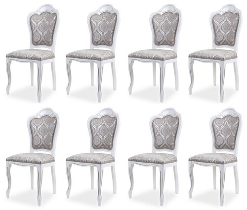 Casa Padrino Luxus Barock Esszimmer Stuhl 8er Set Grau / Wei� H. 107 cm - Barock Esszimmer M�bel