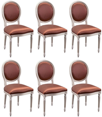 Casa Padrino Luxus Barock Esszimmer Stuhl 6er Set Bordeaurot / Wei�