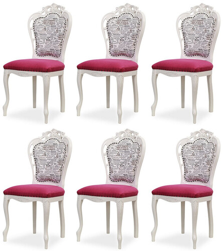 Casa Padrino Luxus Barock Esszimmer Stuhl 6er Set Dunkelrosa / Schwarz / Wei� - Barockstil K�chen St�hle - Prunkvolle Luxus Esszimmer M�bel im Barockstil - Edel & Prunkvoll