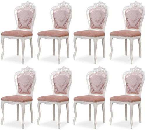 Casa Padrino Luxus Barock Esszimmer Stuhl 8er Set mit elegantem Muster Rosa / Wei� - Barockstil K�chen St�hle - Prunkvolle Luxus Esszimmer M�bel im Barockstil - Edel & Prunkvoll