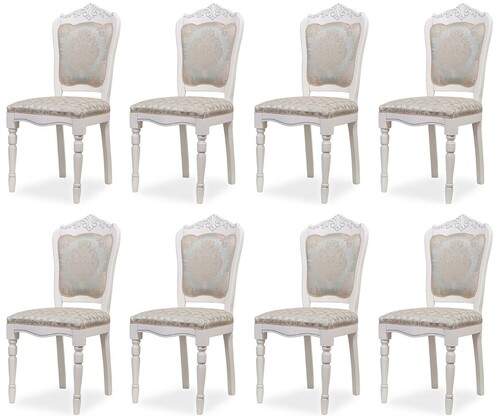 Casa Padrino Luxus Barock Esszimmer Stuhl 8er Set Silber / Beige / Wei� H. 104 cm - Barock Esszimmer M�bel