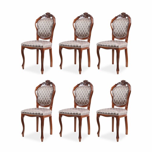 Casa Padrino Luxus Barock Esszimmer Stuhl 6er Set mit Muster Grau / Braun H. 102 cm