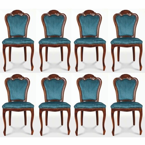 Casa Padrino Luxus Barock Esszimmer Stuhl 8er Set Blau / Braun - Barock M�bel