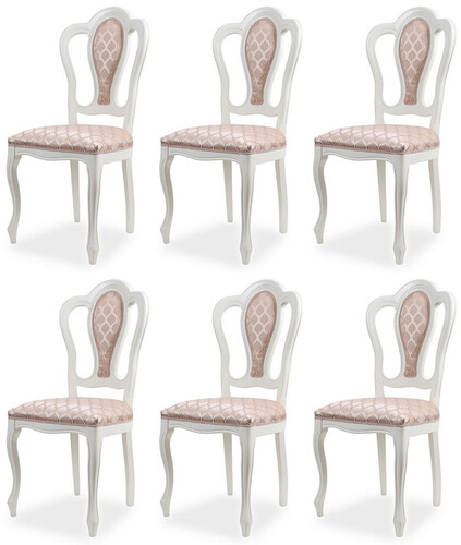 Casa Padrino Luxus Barock Esszimmer Stuhl 6er Set mit Muster Rosa / Wei� - Prunkvolle Barockstil K�chen St�hle - Luxus Esszimmer M�bel im Barockstil - Edel & Prunkvoll