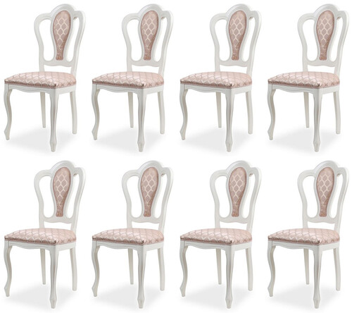 Casa Padrino Luxus Barock Esszimmer Stuhl 8er Set mit Muster Rosa / Wei� - Prunkvolle Barockstil K�chen St�hle - Luxus Esszimmer M�bel im Barockstil - Edel & Prunkvoll
