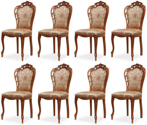Casa Padrino Luxus Barock Esszimmer Stuhl 8er Set mit elegantem Muster Gold / Mehrfarbig / Braun - Barockstil K�chen St�hle - Prunkvolle Luxus Esszimmer M�bel im Barockstil - Edel & Prunkvoll