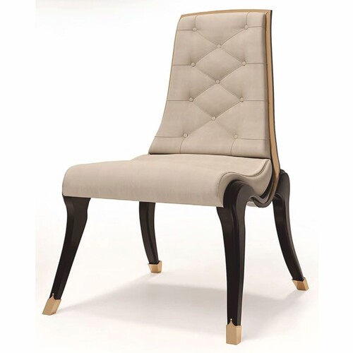 Casa Padrino Luxus Leder Esszimmer Stuhl Beige / Schwarz / Bronze - Made in Italy