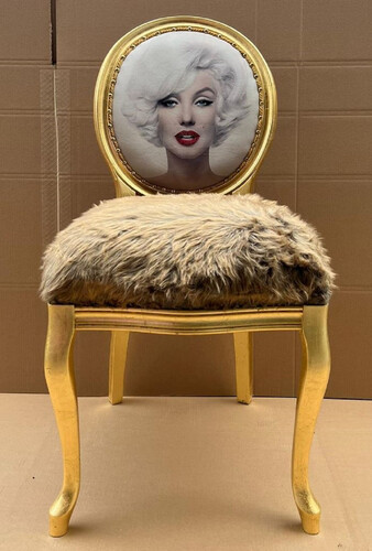 Casa Padrino Luxus Barock Esszimmer Stuhl Marilyn Monroe Braun / Mehrfarbig / Gold - Handgefertigter Pop Art Designer Stuhl mit Kunstfell - Barock Esszimmer M�bel