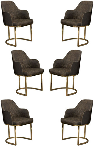 Casa Padrino Luxus Esszimmer Stuhl Set Grau / Gold 70 x 95 x H. 96 cm - K�chen St�hle 6er Set - Esszimmerst�hle mit Armlehnen - Luxus Esszimmer M�bel