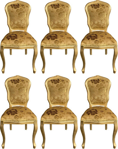 Casa Padrino Luxus Barock Esszimmer Stuhl Set mit elegantem Muster Gold 50 x 60 x H. 104 cm - K�chen St�hle 6er Set - Barock Esszimmer M�bel