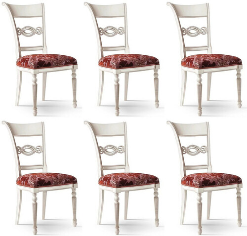 Casa Padrino Luxus Barock Esszimmerstuhl Set Bordeauxrot / Rosa / Wei� - Edles Barock Esszimmer St�hle 6er Set - Barock Esszimmer M�bel - Luxus Qualit�t - Made in Italy