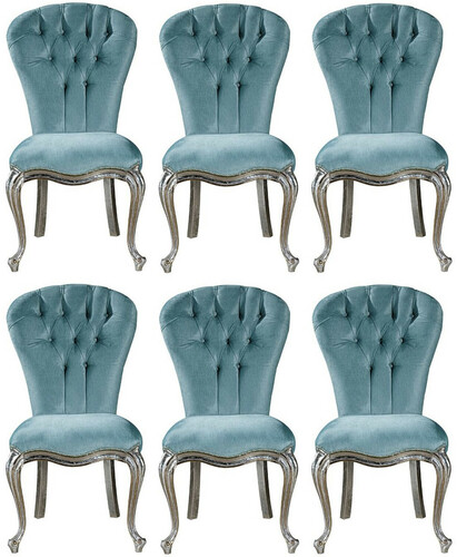Casa Padrino Luxus Barock Esszimmer Stuhl Set Hellblau / Silber 55 x 55 x H. 107 cm - K�chen St�hle 6er Set - Edle Barock Esszimmer M�bel