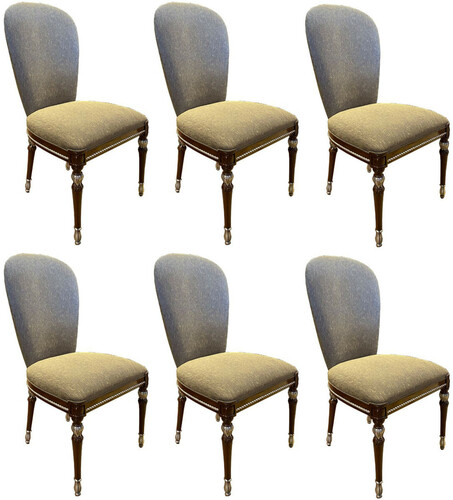 Casa Padrino Luxus Barock Esszimmer Stuhl Set Grau / Braun / Silber 52 x 55 x H. 100 cm - Barock K�chen St�hle 6er Set - Esszimmer M�bel im Barockstil